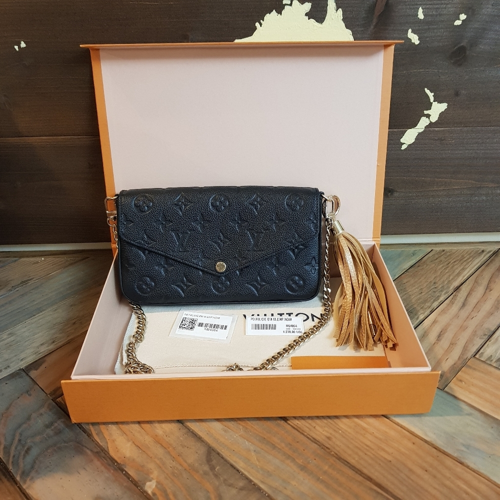 Louis Vuitton Black Monogram Crossbody with Gold Chain & Tan Tassel